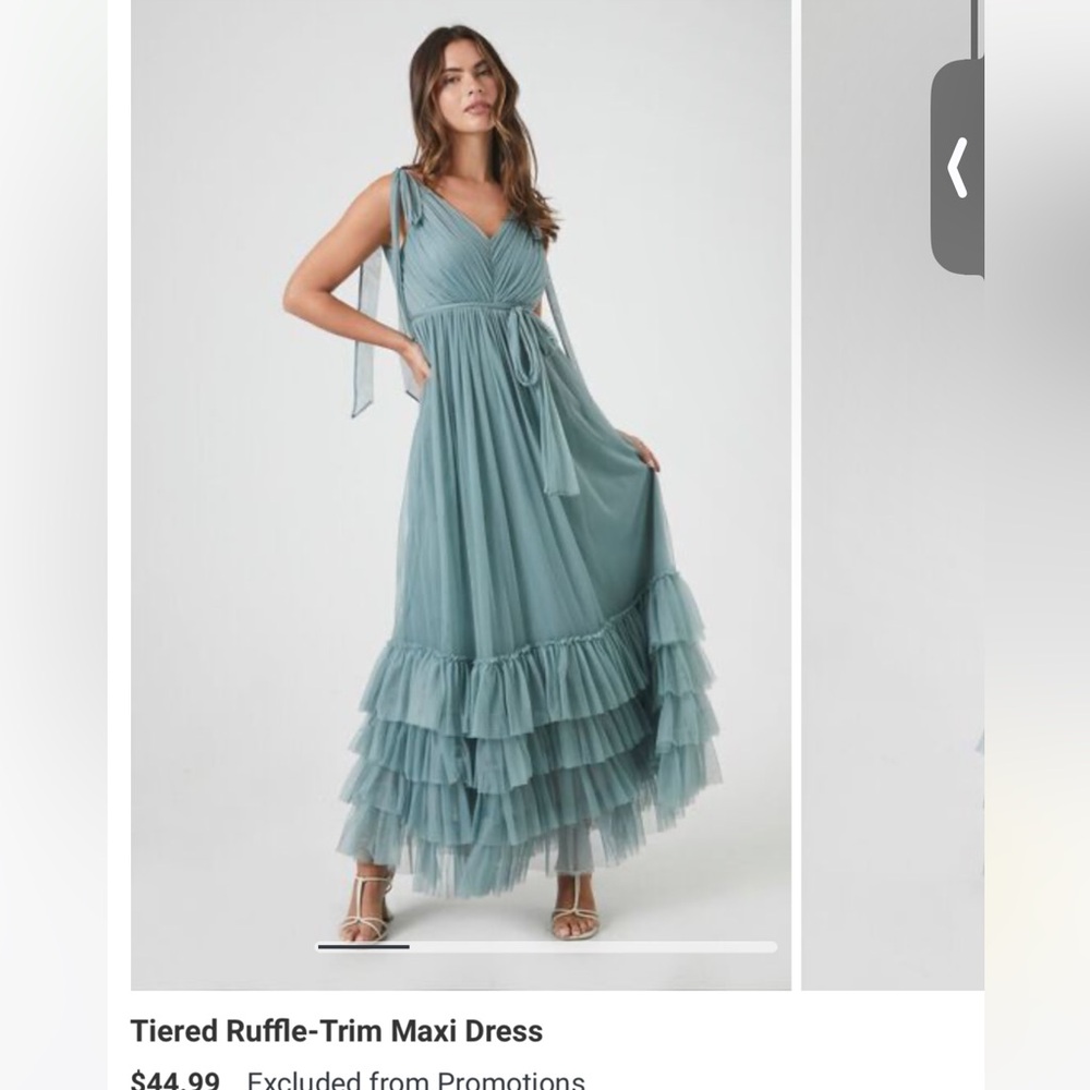 Ruffle-trim tiered maxi dress Dusty Blue tulle formal bridesmaid forever 21
